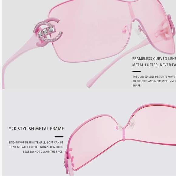Y2K rhinestone sunglasses with pink lenses and pink arms brand new - Picture 3 of 3